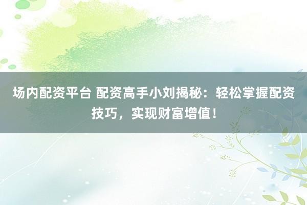 场内配资平台 配资高手小刘揭秘：轻松掌握配资技巧，实现财富增值！