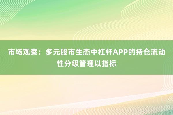 市场观察：多元股市生态中杠杆APP的持仓流动性分级管理以指标